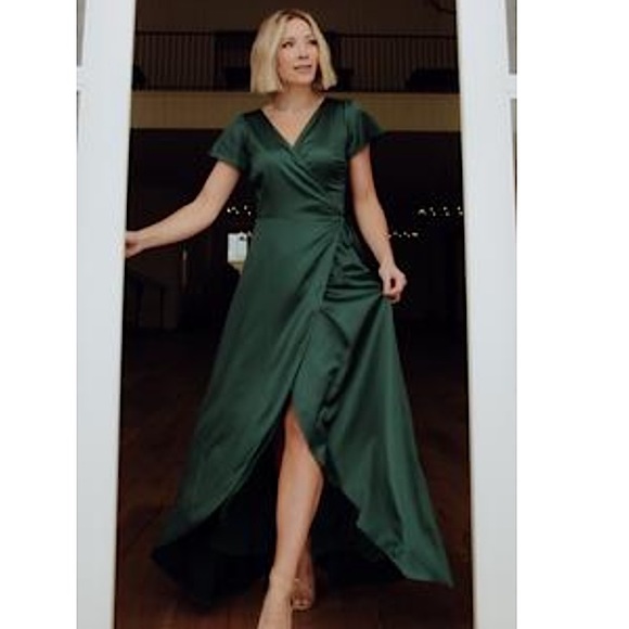 Dresses & Skirts - Baltic Born Green Satin Wrap Gown (M)